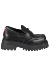 3juin Leather Loafers With Fuchsia Detail And Raised Sole In Black