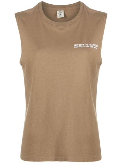 Sporty And Rich Logo-print Cotton Tank Top In Brown