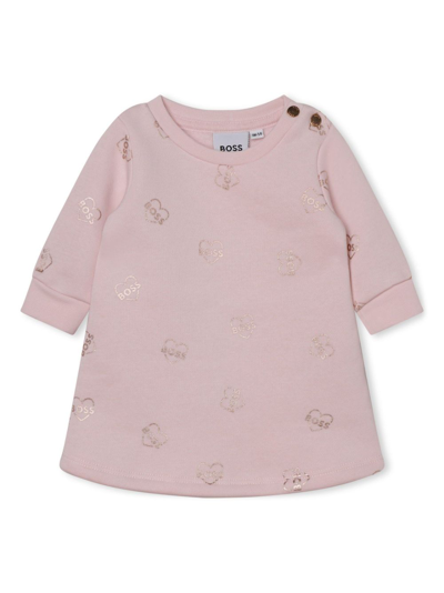 Bosswear Babies' Logo-print Crew-neck Cotton Dress In Pink