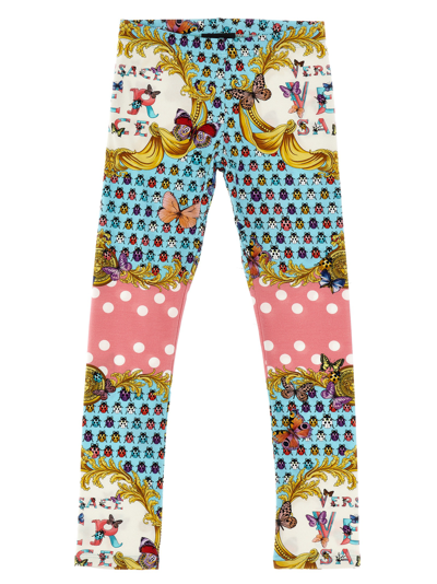 Versace Kids' Printed Cotton Leggings In Multicolor