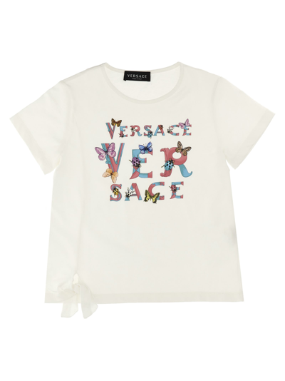 Versace Kids' Printed Cotton-blend Jersey T-shirt In White