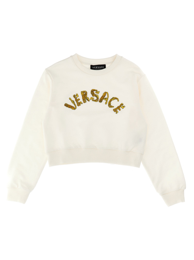 Versace Kids' La Vacanza Logo Embroidery Sweatshirt In White