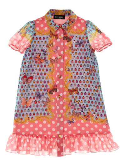 Versace Kids' Printed Silk Dress In Multicolor