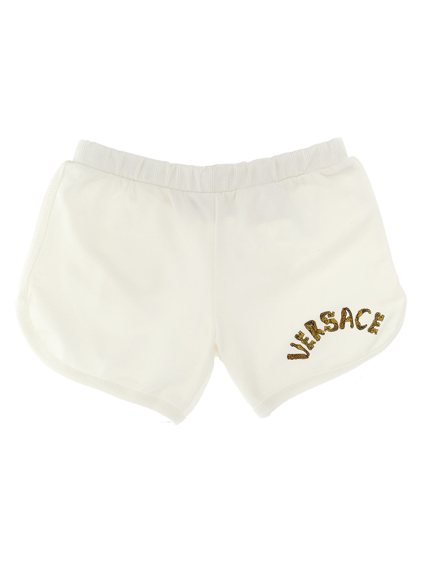 Versace Kids Heart logo-embroidered short shorts - White