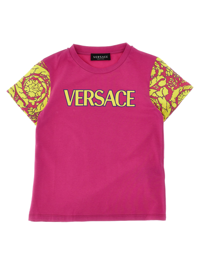 Versace Kids' Barocco Logo Cotton Jersey T-shirt In Fuchsia