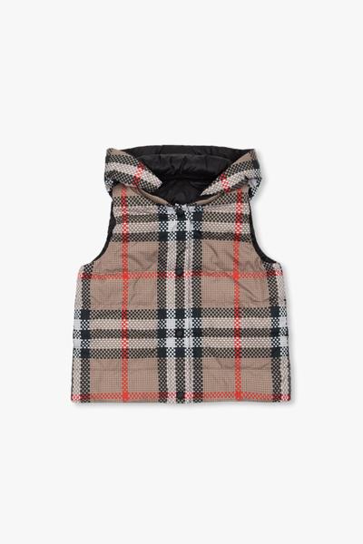 Burberry Kids' Quilted Check Print Down Vest In Beige