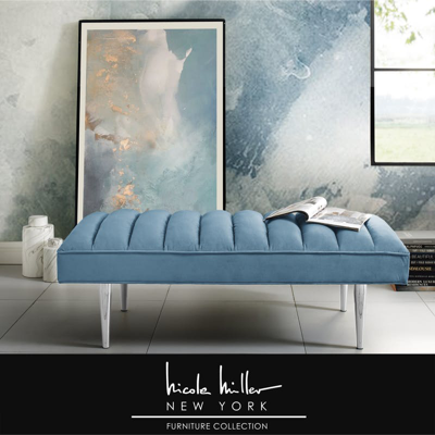 Nicole Miller Vincenzo Velvet Bench In Blue