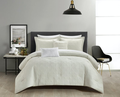 Chic Home Design Artista 9 Piece Cotton Blend Comforter Set Jacquard Geometric Pattern Design Bed In In White