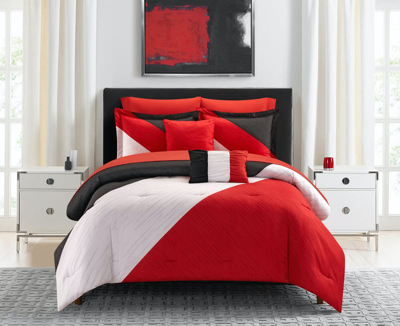Chic Home Design Artista 9 Piece Cotton Blend Comforter Set Jacquard Geometric Pattern Design Bed In In Red