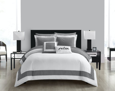Chic Home Design Artista 9 Piece Cotton Blend Comforter Set Jacquard Geometric Pattern Design Bed In In Black