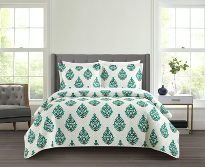 Chic Home Design Brennah 3 Piece Quilt Set Floral Medallion Print Design Bedding In Green