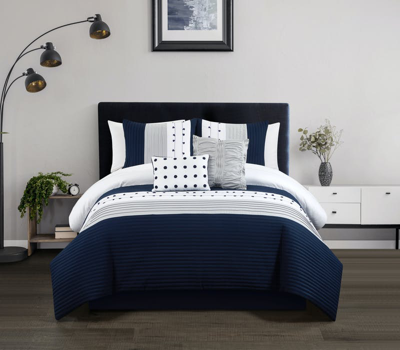 Chic Home Design Lani 5 Piece Comforter Set Color Pleated Ribbed Embroidered Design Bedding In Blue