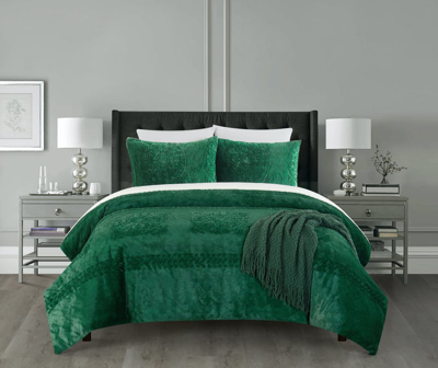 Chic Home Design Amyra 5 Piece Comforter Set Embossed Mandala Pattern Faux Fur Micromink Backing Bed In Green