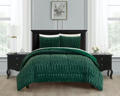 Chic Home Design Panya 5 Piece Comforter Set Textured Geometric Pattern Faux Rabbit Fur Micro-mink B In Green