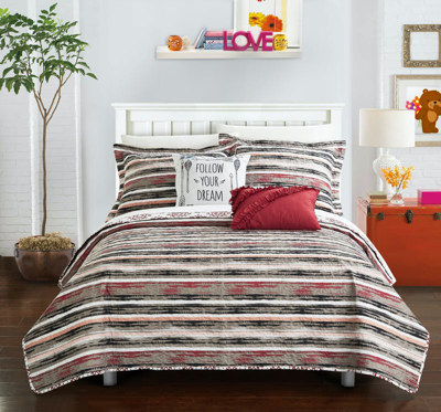 Chic Home Design Kammi 7 Piece Reversible Quilt Cover Set With Sheets Decorative Pillows Shams In Red
