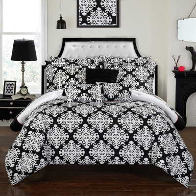 Chic Home Design Lalita 8 Piece Reversible Comforter Bed In A Bag Hotel Collection Geometric Medalli In Black