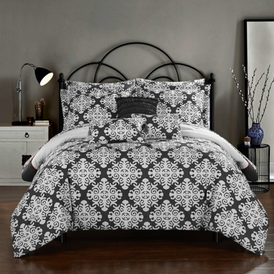Chic Home Design Lalita 8 Piece Reversible Comforter Bed In A Bag Hotel Collection Geometric Medalli In Gray