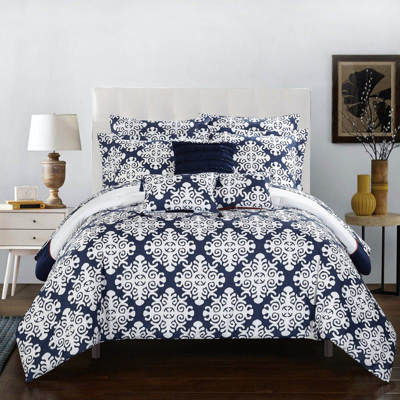 Chic Home Design Lalita 8 Piece Reversible Comforter Bed In A Bag Hotel Collection Geometric Medalli In Blue