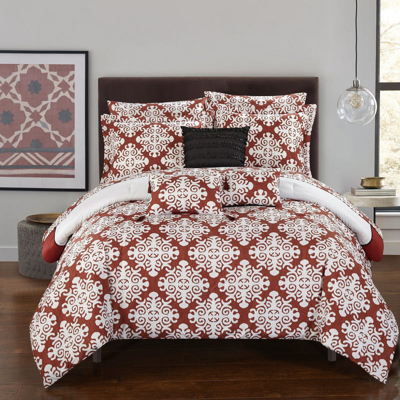 Chic Home Design Lalita 8 Piece Reversible Comforter Bed In A Bag Hotel Collection Geometric Medalli In Red