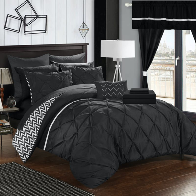 Chic Home Design Potterville 20 Piece Reversible Comforter Complete Bed In A Bag Pinch Pleated Ruffl In Black