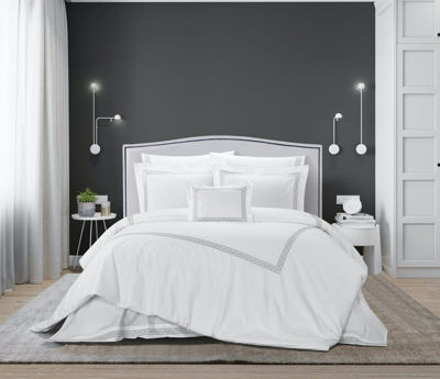 Chic Home Design Crysta 4 Piece Cotton Comforter Set Solid White With Dual Stripe Embroidered Border In Gray