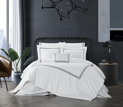 Chic Home Design Crysta 4 Piece Cotton Comforter Set Solid White With Dual Stripe Embroidered Border In Black