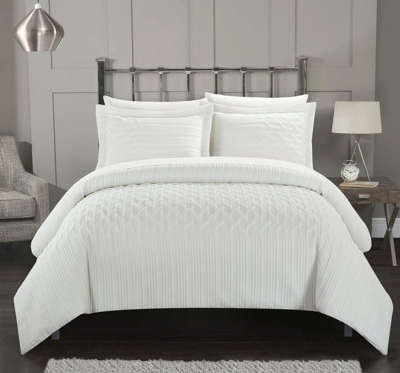 Chic Home Design Jas 5 Piece Comforter Set Embossed Embroidered Quilted Geometric Vine Pattern Bed I In White