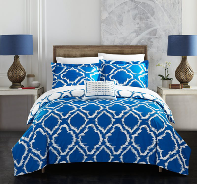 Chic Home Design Asya 4 Piece Reversible Duvet Cover Set Two-tone Ikat Geometric Diamond Pattern Pri In Blue