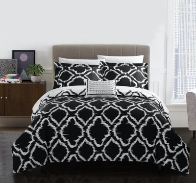 Chic Home Design Asya 4 Piece Reversible Duvet Cover Set Two-tone Ikat Geometric Diamond Pattern Pri In Black