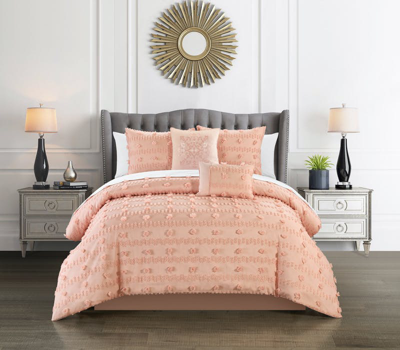 Chic Home Design Atisa 5 Piece Comforter Set Jacquard Floral Applique Design Bedding In Pink