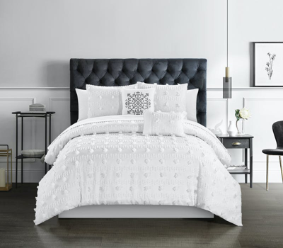 Chic Home Design Atisa 5 Piece Comforter Set Jacquard Floral Applique Design Bedding In White