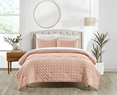 Chic Home Design Jessa 7 Piece Comforter Set Washed Garment Technique Geometric Square Tile Pattern  In Pink