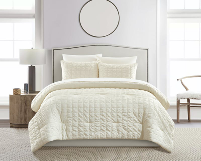 Chic Home Design Jessa 7 Piece Comforter Set Washed Garment Technique Geometric Square Tile Pattern  In White
