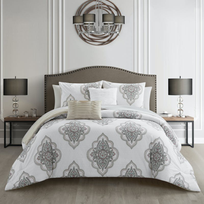 Chic Home Design Pacey 5 Piece Cotton Jacquard Comforter Set Medallion Embroidered Bedding In Brown