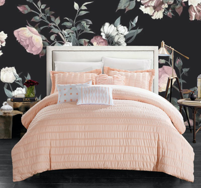 Chic Home Design Jayrine 6 Piece Comforter Set Striped Ruched Ruffled Bedding In Orange