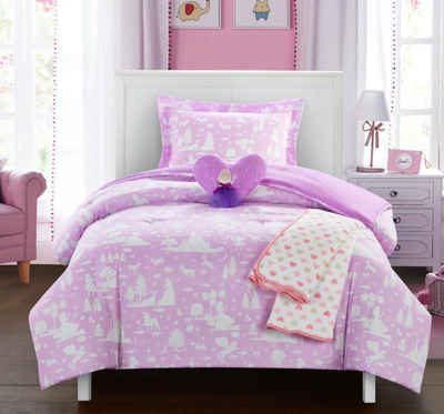 Chic Home Design Dart 4 Piece Comforter Set "fantasy Forest" Fairy Tale Theme Youth Design Bedding In Purple