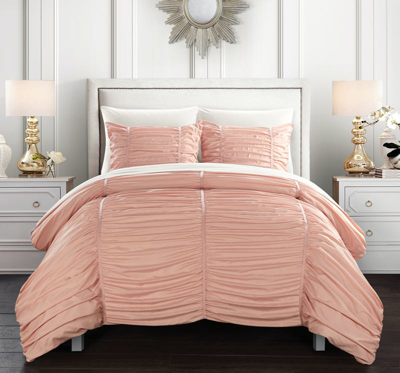 Chic Home Design Aurora 2 Piece Comforter Set Contemporary Striped Ruched Ruffled Design Bedding In Pink