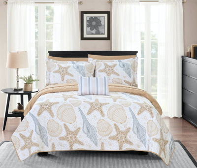 Chic Home Design Bastille 3 Piece Reversible Quilt Coverlet Set "life In The Sea" Theme Embossed Qui In White
