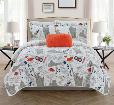 Chic Home Design Bay Park 4 Piece Reversible Quilt Set Bay Park City Inspired Printed Design Coverle In Blue