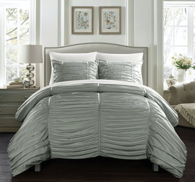 Chic Home Design Aurora 7 Piece Comforter Set Contemporary Striped Ruched Ruffled Design Bed In A Ba In Grey