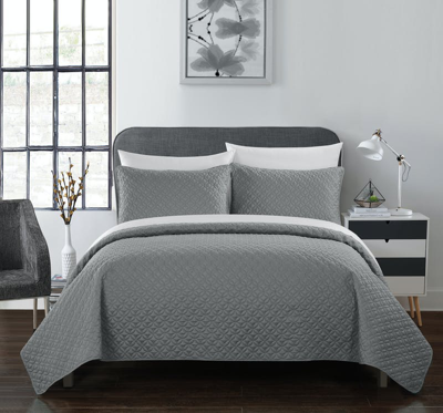 Chic Home Design Mather 7 Piece Quilt Cover Set Rose Star Geometric Quilted Bed In A Bag In Grey