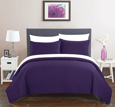 Chic Home Design Mather 7 Piece Quilt Cover Set Rose Star Geometric Quilted Bed In A Bag In Purple