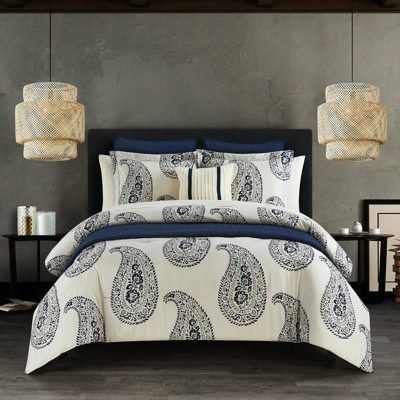 Chic Home Design Mckenna 12 Piece Comforter And Quilt Set Contemporary Two-tone Paisley Print Bed In In Blue
