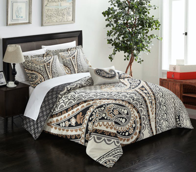 Chic Home Design Cerys 8 Piece Reversible Duvet Cover Set Microfiber Paisley Print With Contemporary In White