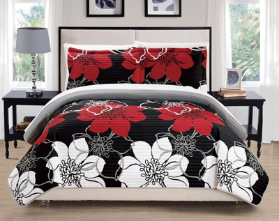 Chic Home Design Chase 2 Piece Quilt Set Abstract Large Scale Printed Floral In Black