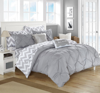 Chic Home Design Foxville 9 Piece Reversible Comforter Bed In A Bag Ruffled Pinch Pleat Geometric Ch In Grey