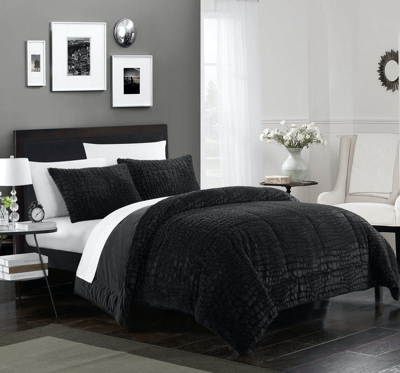 Chic Home Design Alligator 7 Piece Comforter Set Faux Fur Micro Mink Alligator Skin Bed In A Bag Bed In Black