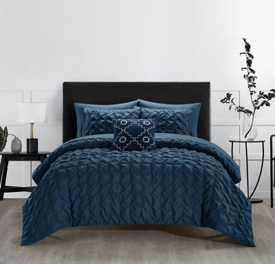 Chic Home Design Mercer 6 Piece Comforter Set Pinch Pleat Box Design Bed In A Bag Bedding In Blue