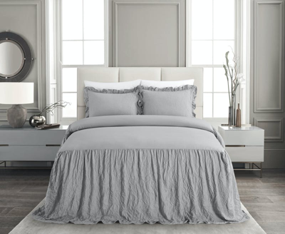 Chic Home Design Ashira 7 Piece Quilt Set Crinkle Crush Ruffled Drop Design Bed In A Bag Bedding In Gray