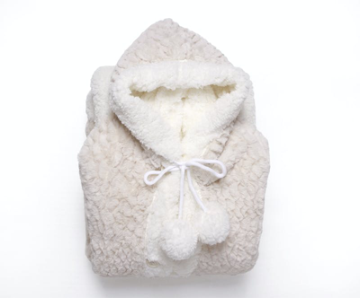 Chic Home Design Janet Snuggle Hoodie Animal Print Robe Cozy Super Soft Ultra Plush Micromink Sherpa In White